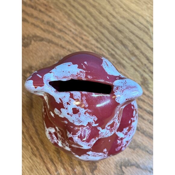 Vintage Bybee Pottery Piggy Bank 6" Tall Maroon White Splatter Sponge Ware Pain - Picture 5 of 10